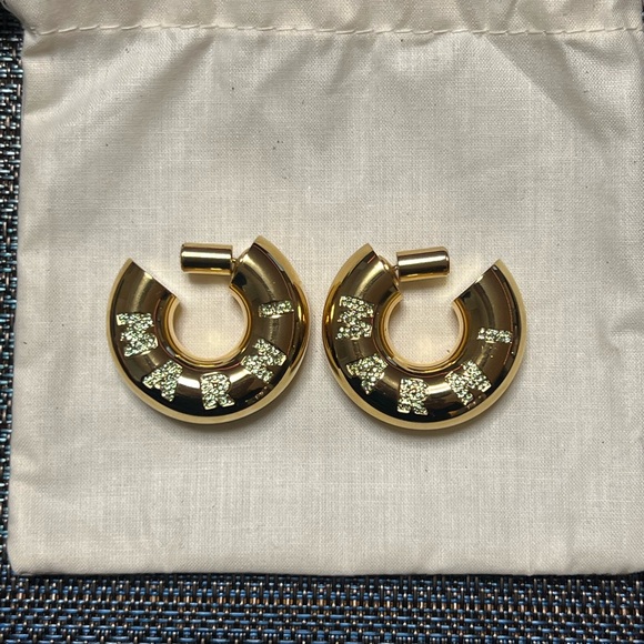 MARNI Gold Logo Hoop Earrings w/Green Stones - Box, Dust Bag, & Tag- Retail $935 - Picture 3 of 6